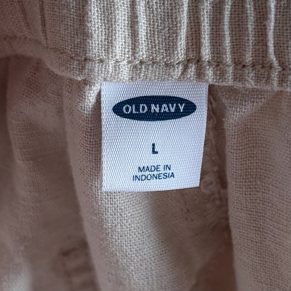 Old Navy• Linen Blend Cream Colored Pull-On Pants - Size Large - Picture 2 of 7